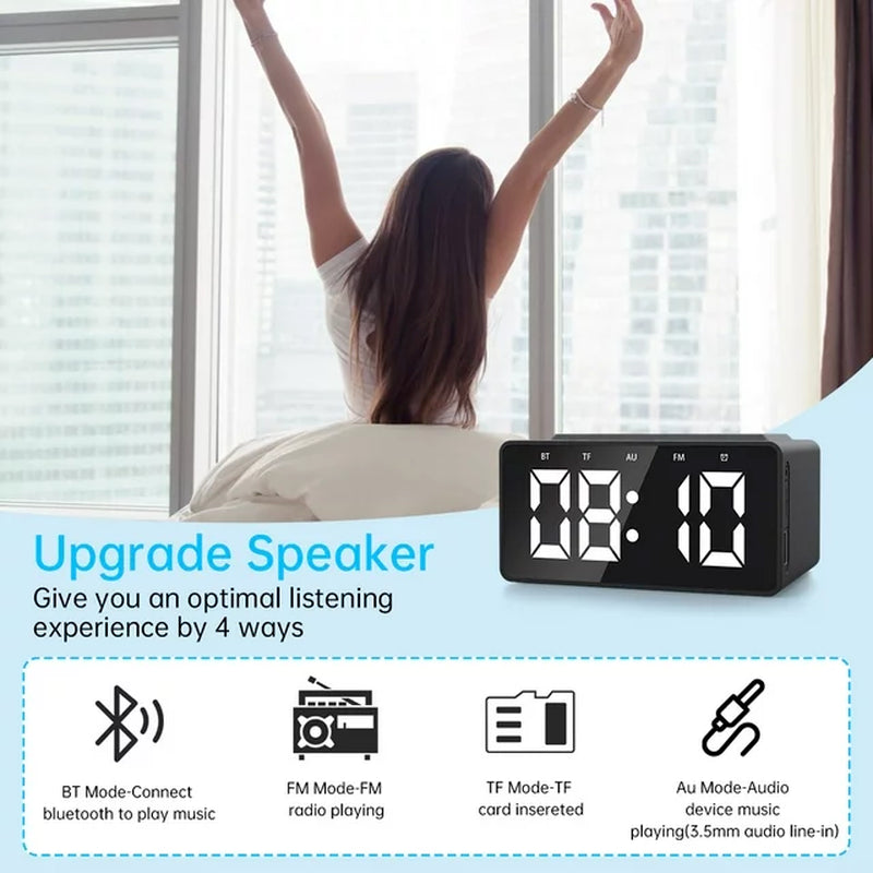 Alarm Clock Radio Wireless Charging & USB Port Bluetooth Speaker LED Display