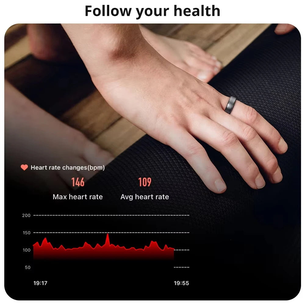 Smart Ring Heart Rate Blood Pressure Blood Oxygen Sleep Monitor Waterproof Smart Ring Multi-Sport Modes for Android IOS