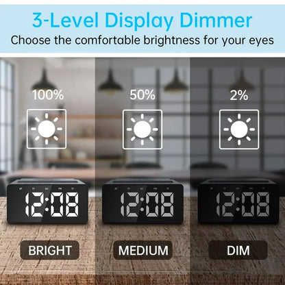 Alarm Clock Radio Wireless Charging & USB Port Bluetooth Speaker LED Display